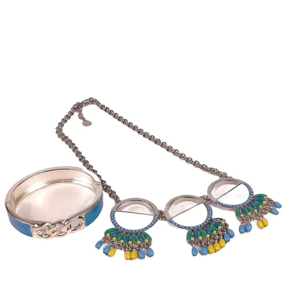 Talbots Necklace Statement Blue Yellow & Bracelet - Picture 7 of 12